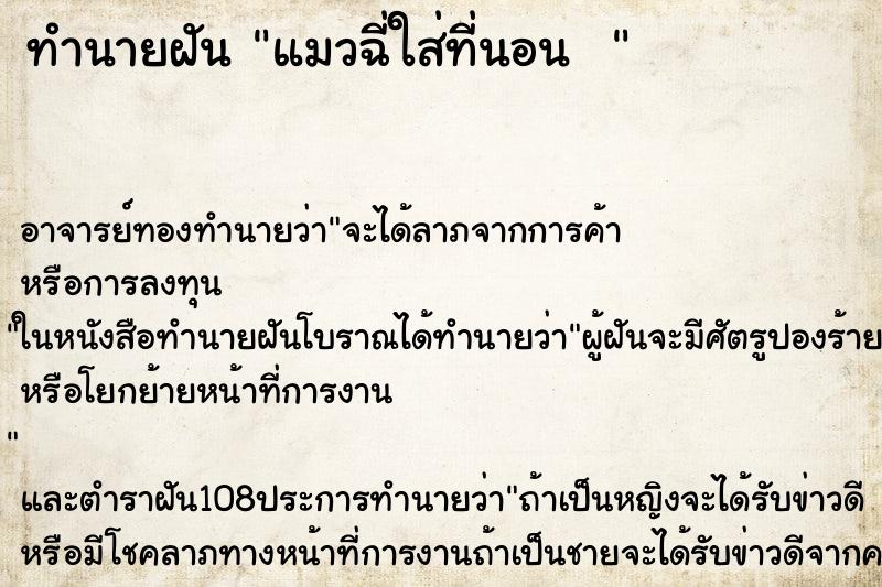 ทำนายฝัน แมวฉี่ใส่ที่นอน  